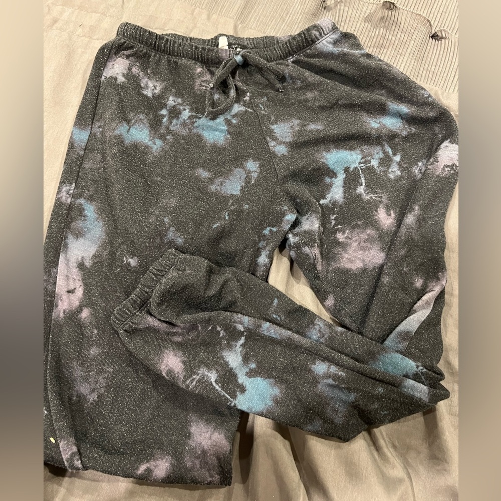 Black sweatpants with rainbow bleach
